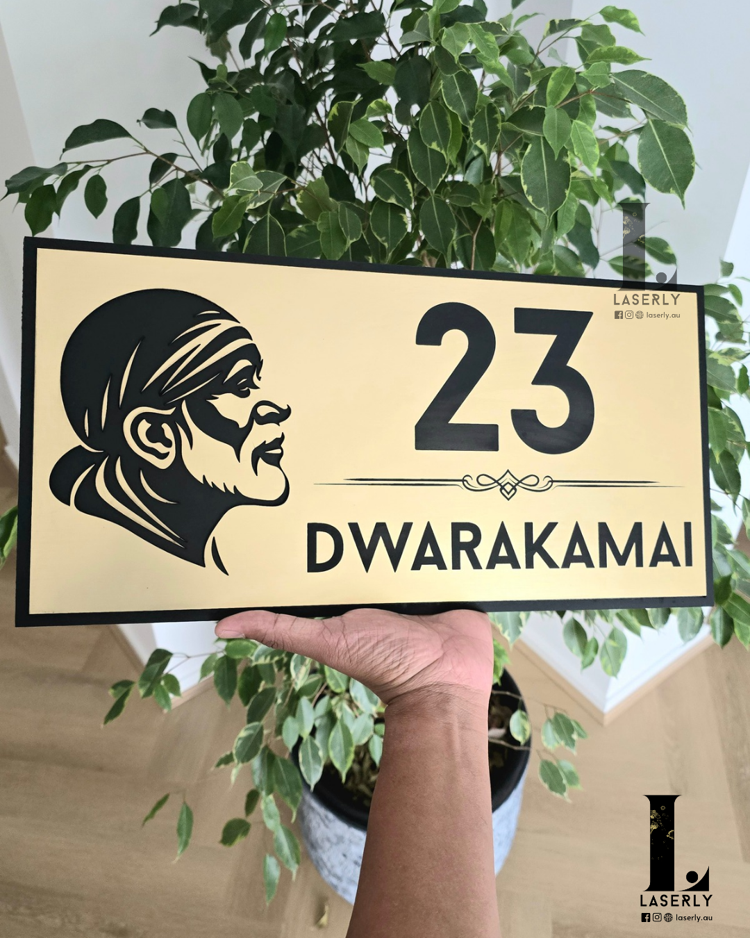 Saibaba House Number Sign (Gold and Black)