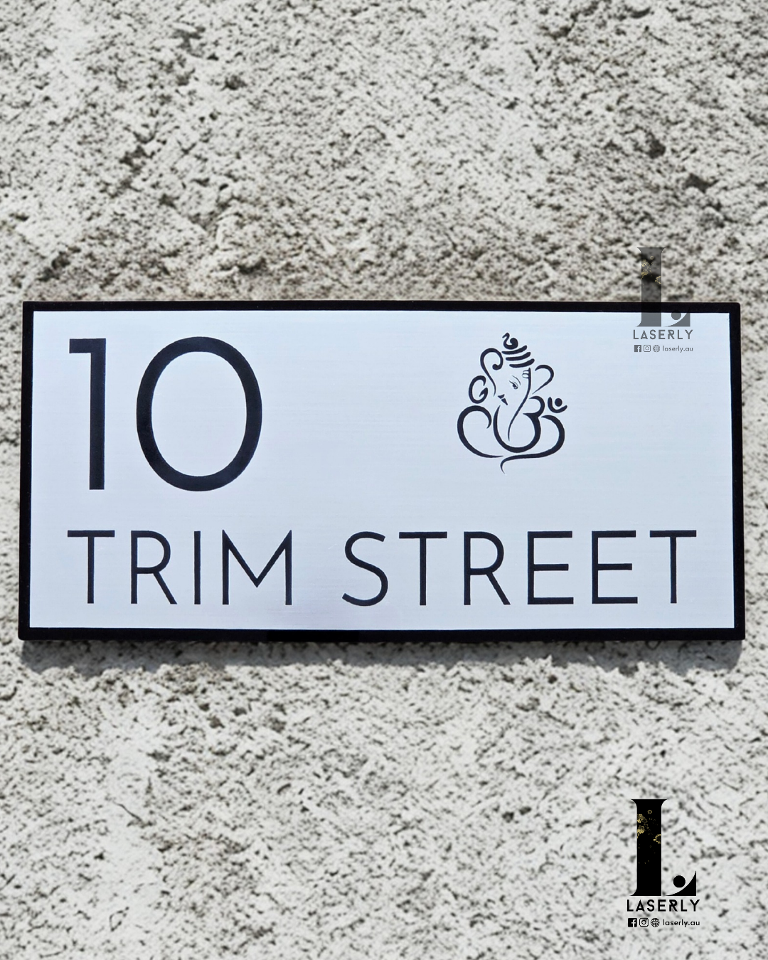 Ganesha Minimalistic House Number Sign (Brushed Silver)