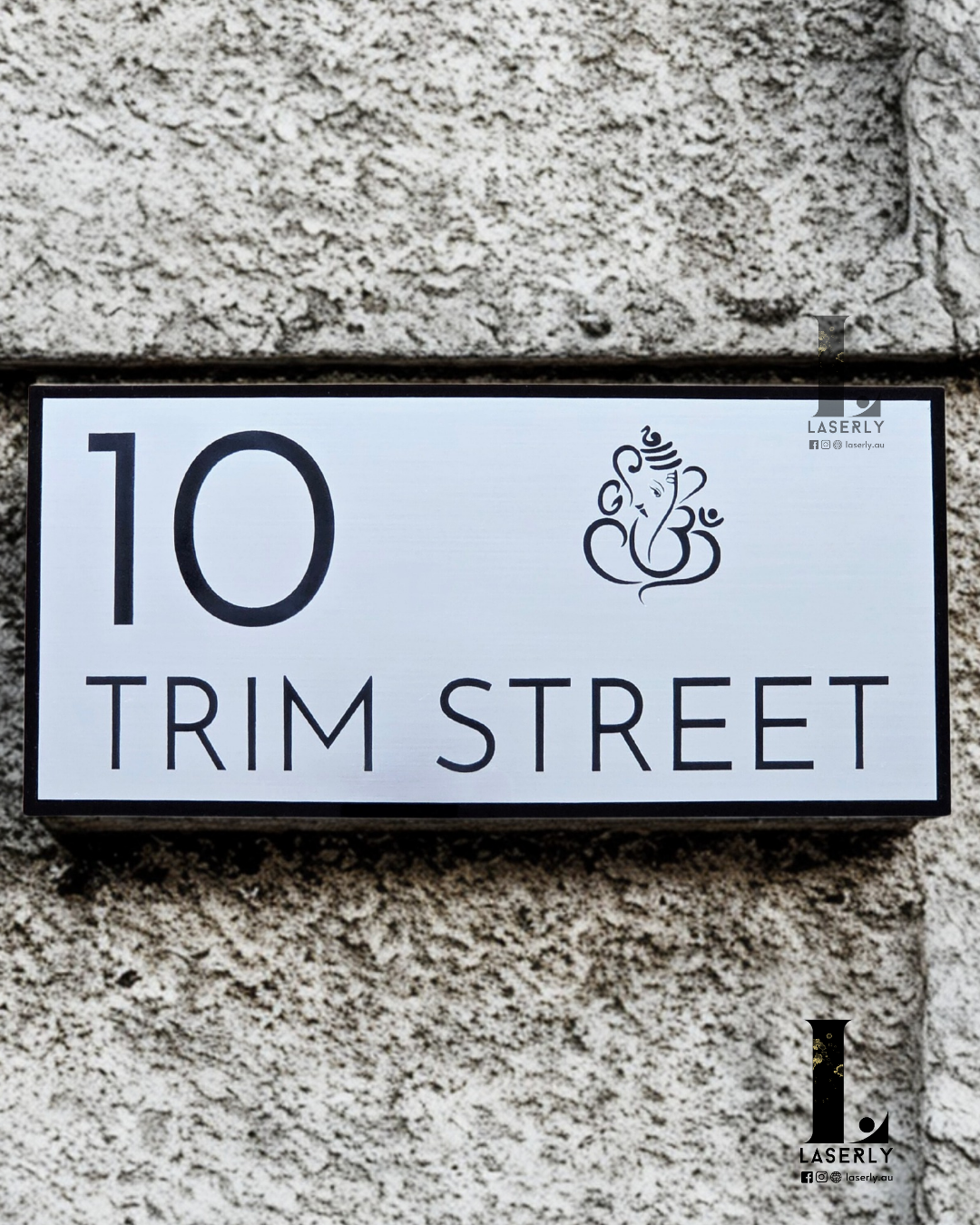 Ganesha Minimalistic House Number Sign (Brushed Silver)