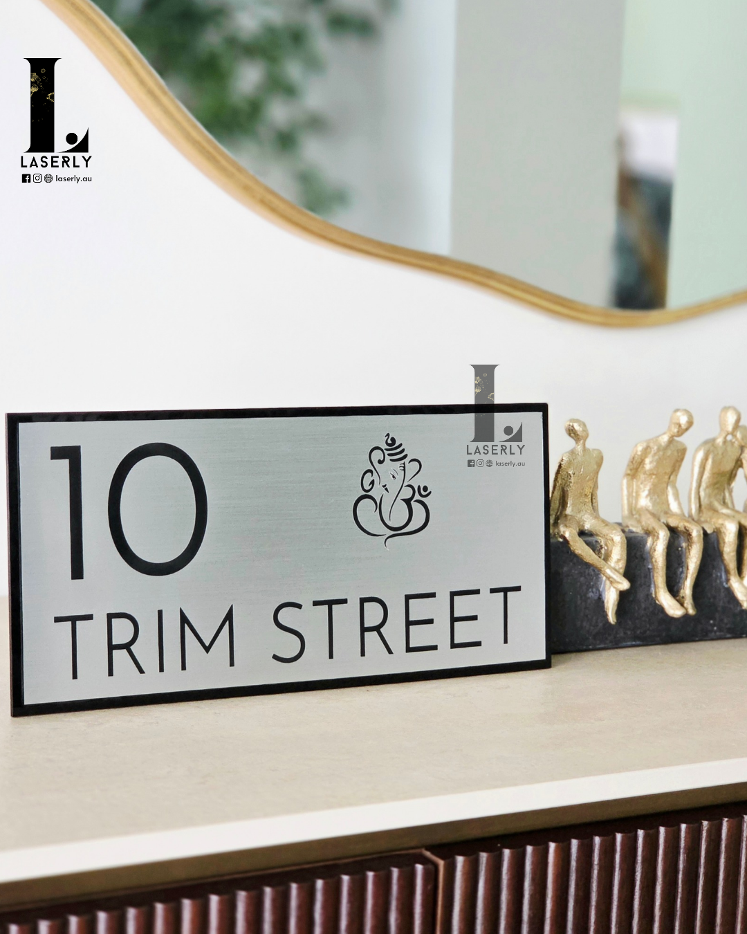 Ganesha Minimalistic House Number Sign (Brushed Silver)