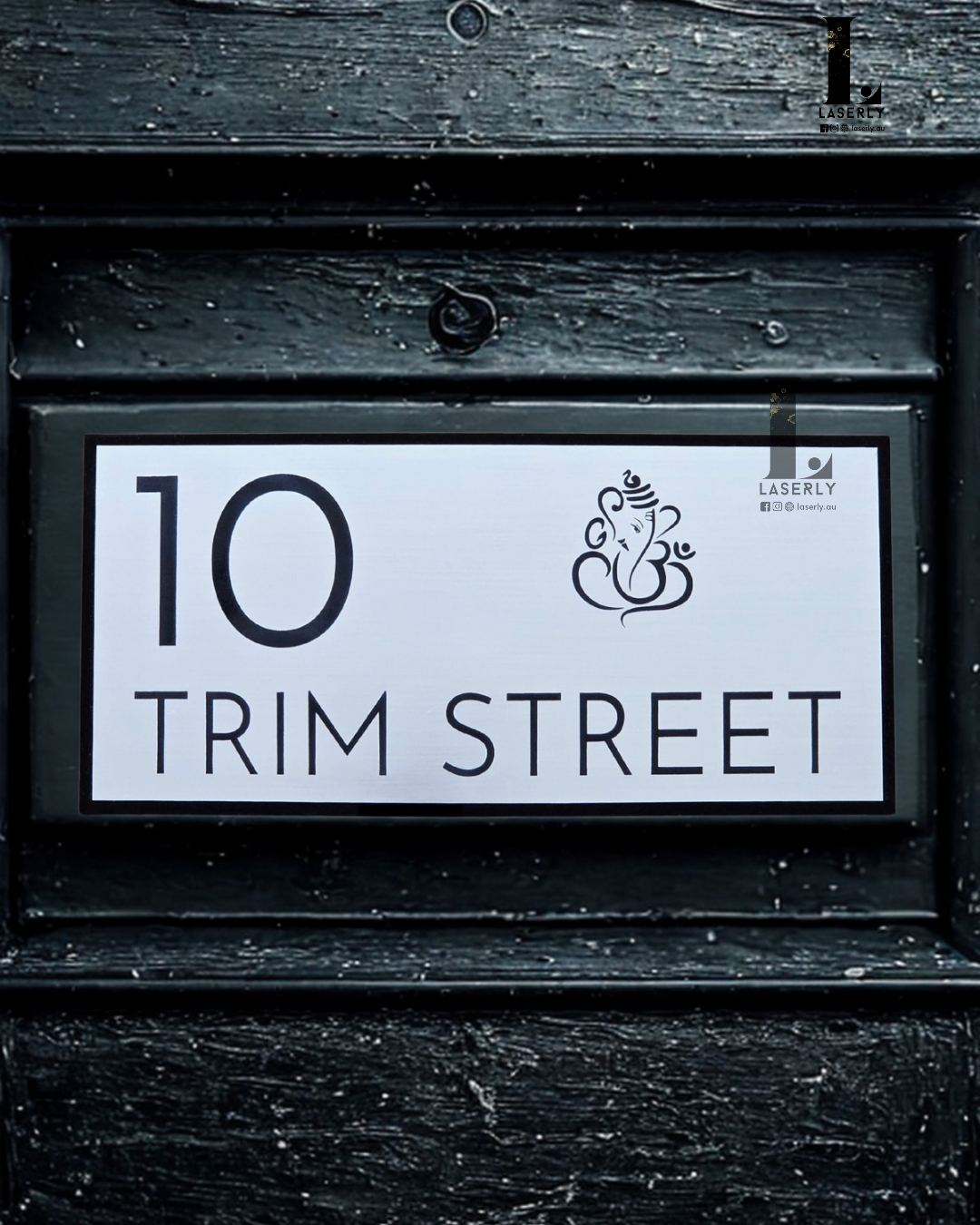 Ganesha Minimalistic House Number Sign (Brushed Silver)