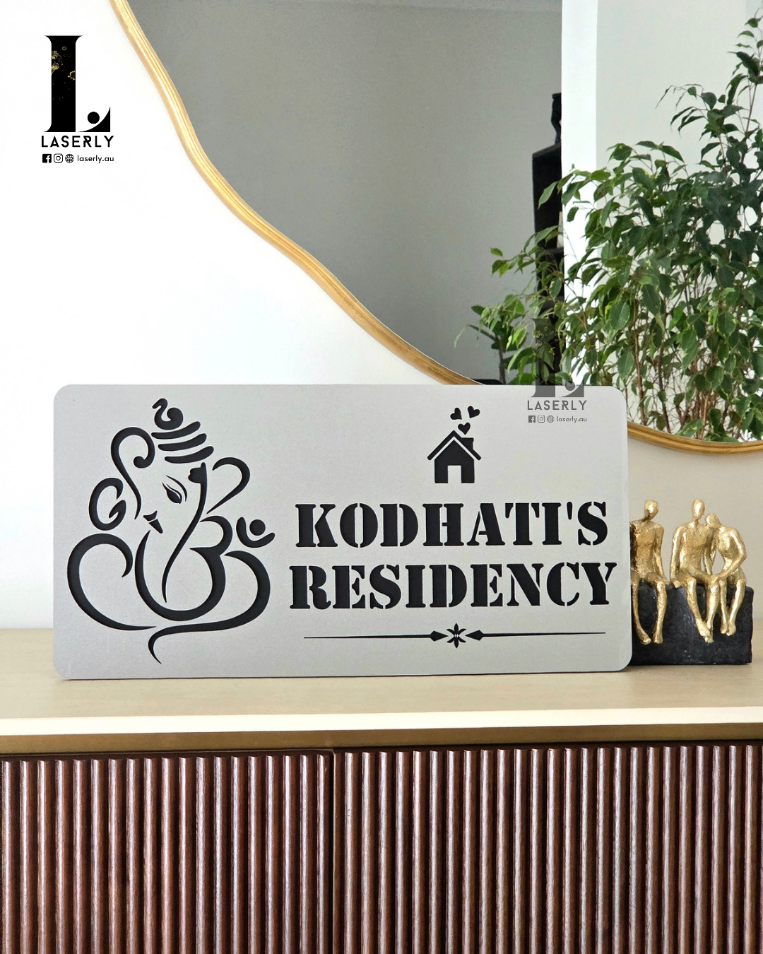 Ganesha House Number Sign (Steel Look Acrylic)