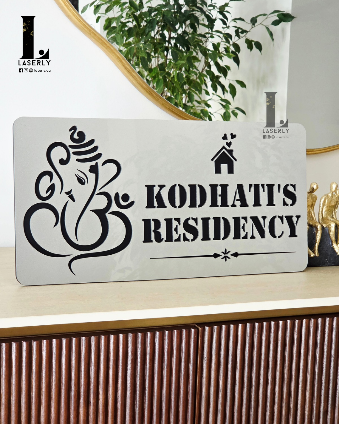 Ganesha House Number Sign (Steel Look Acrylic)