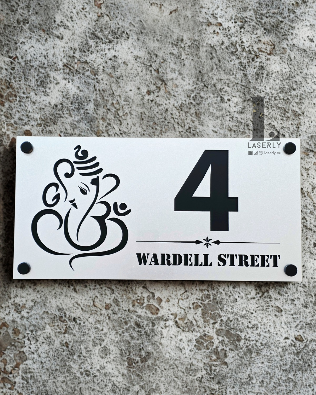 Ganesha House Number Sign (Steel Look Acrylic)
