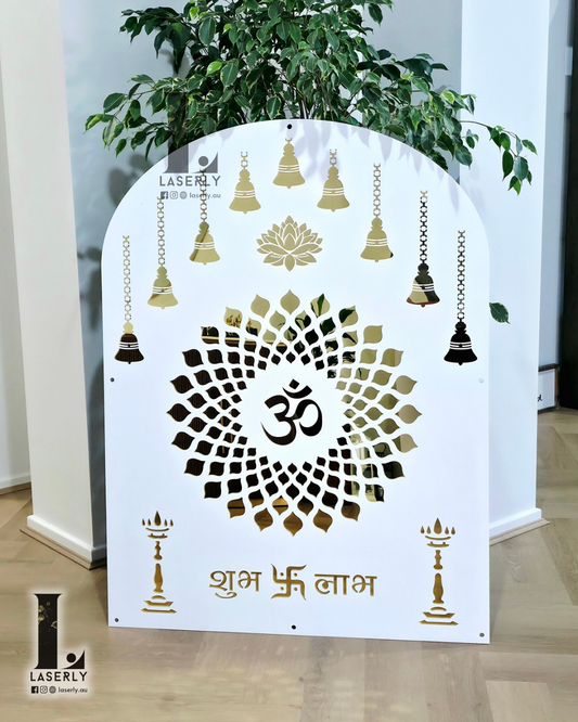 OM Mandala Mandir Arch - White and Mirror Gold (1200x800)