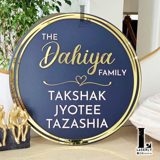 Elegant custom family name board in navy blue, a personalized home décor piece perfect for adding charm, style, and identity to your family home.