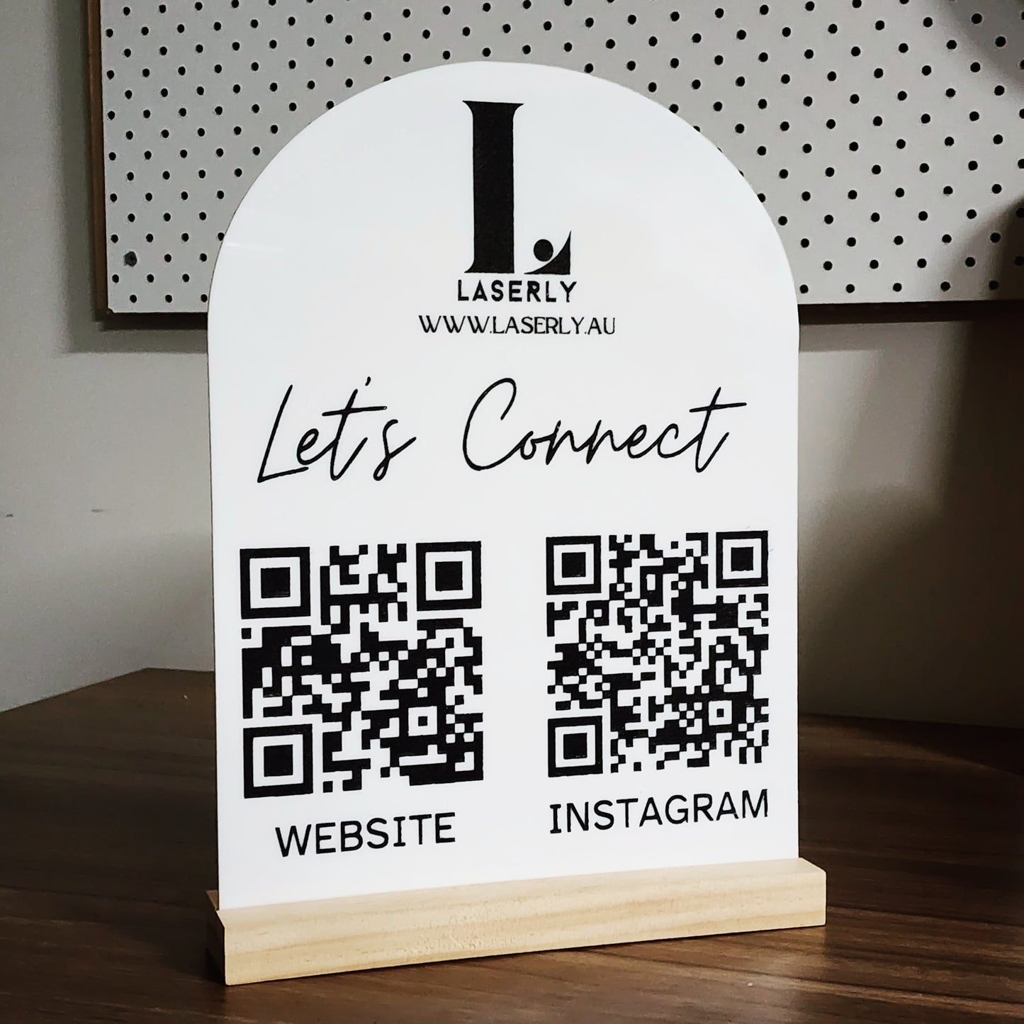 Social media stand with QR Code