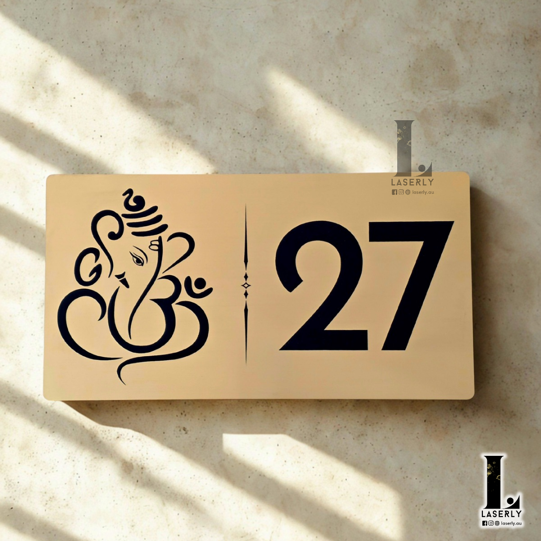 Ganesha House Number Sign (Brushed Gold Engraved)