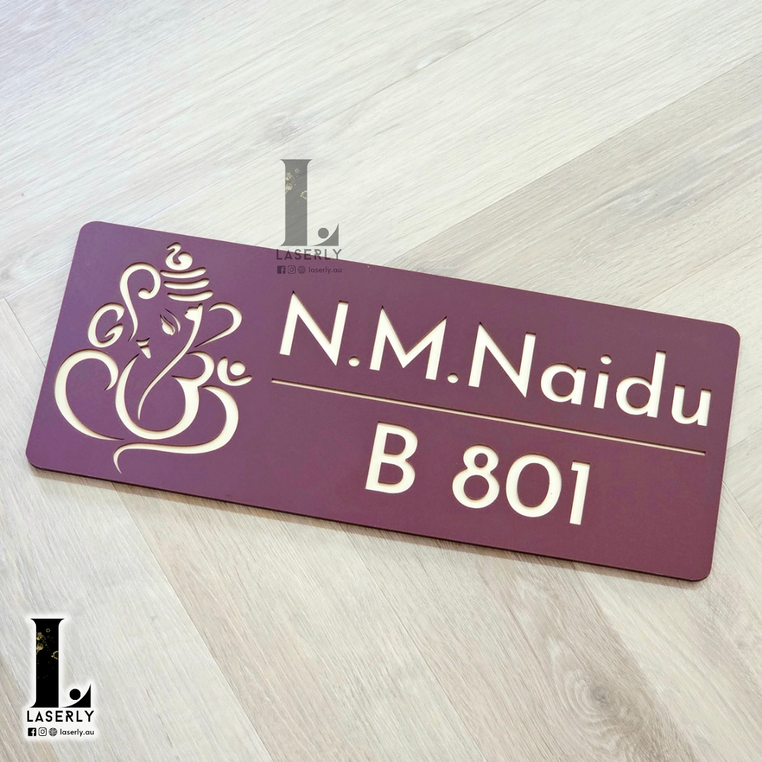 Ganesha House Number Sign (Brown and Gold)