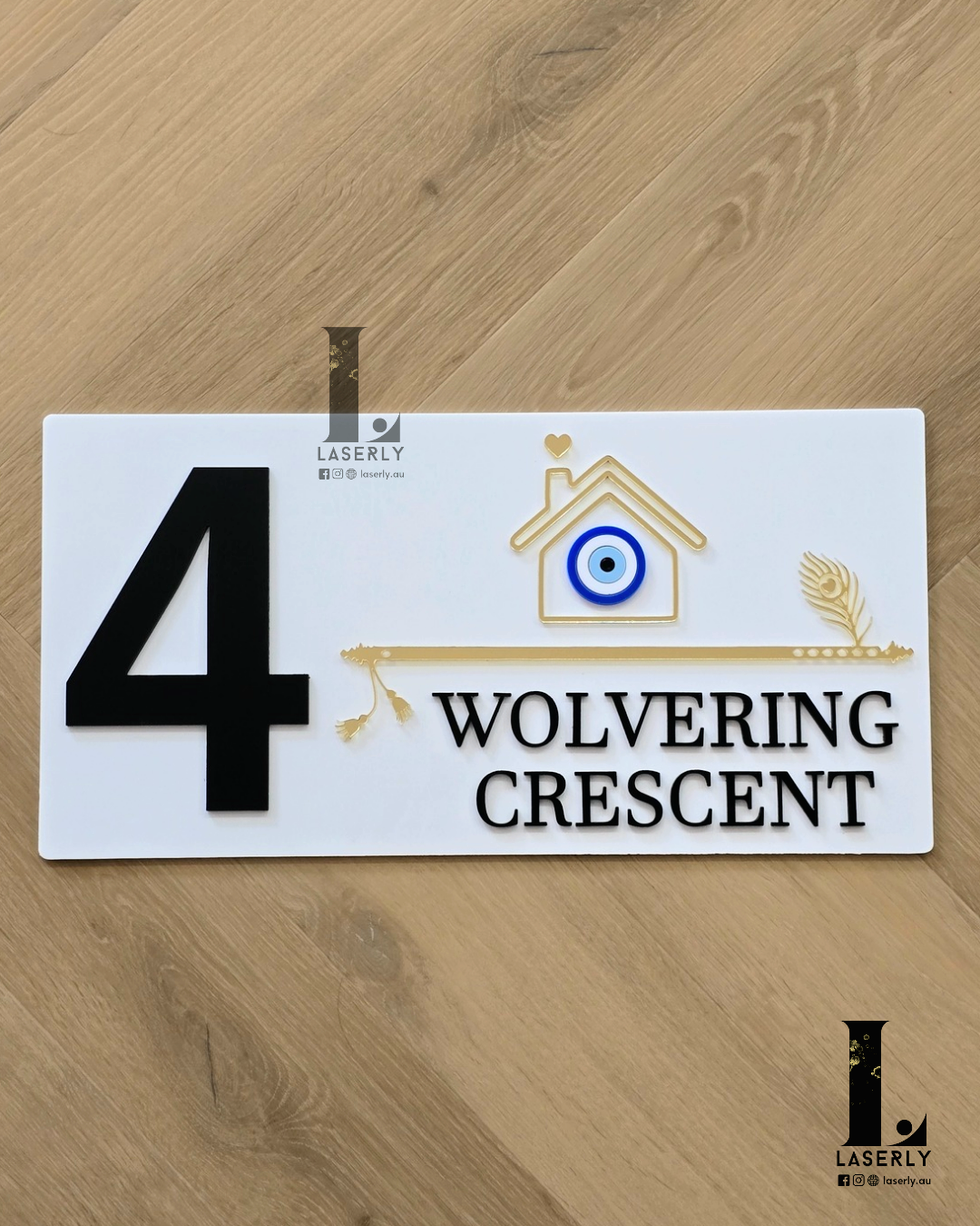 Flute House Number Sign with Evil eye (White)