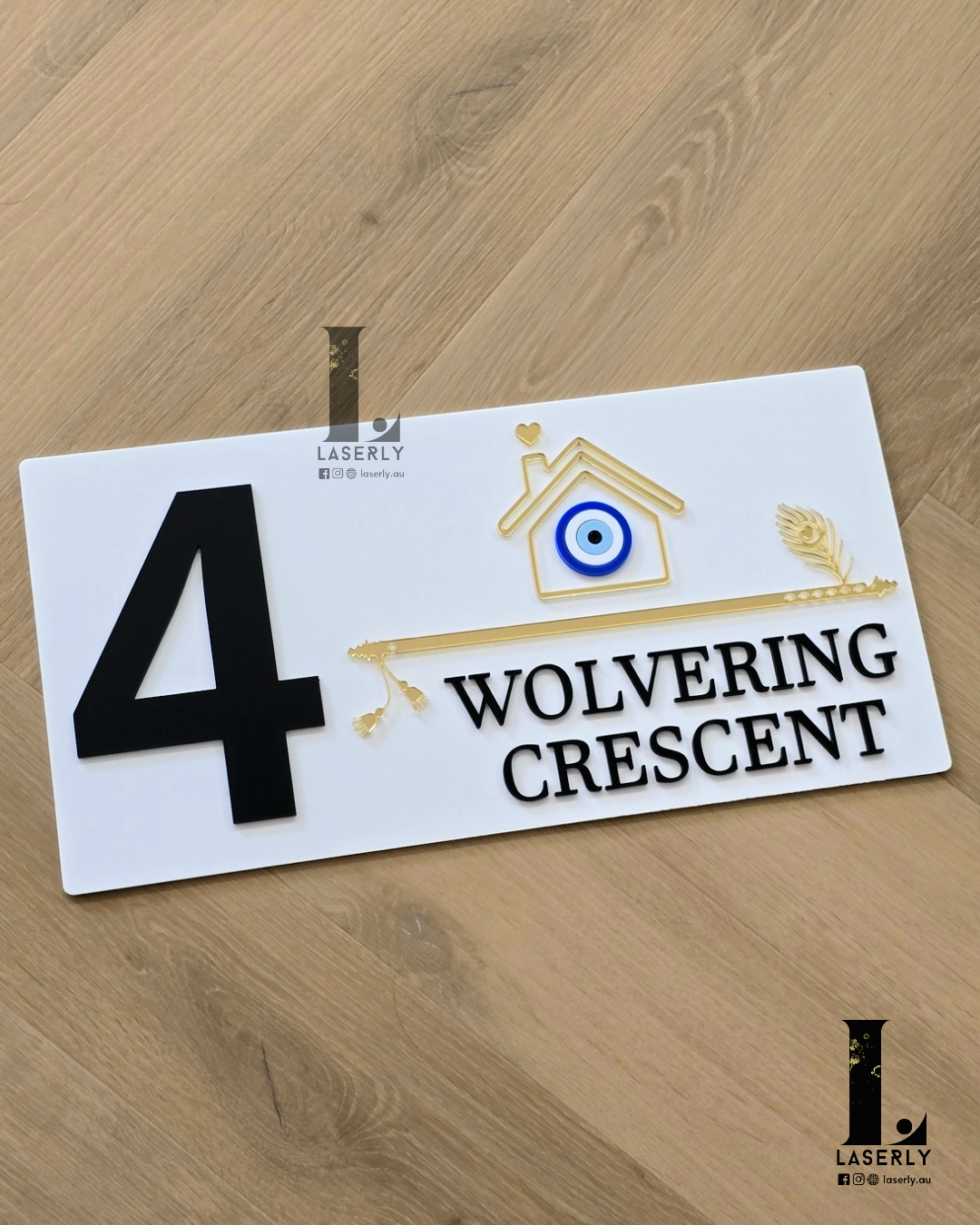 Flute House Number Sign with Evil eye (White)