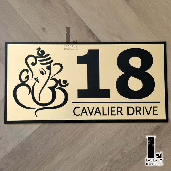 Ganesha House Number Sign (Golden)