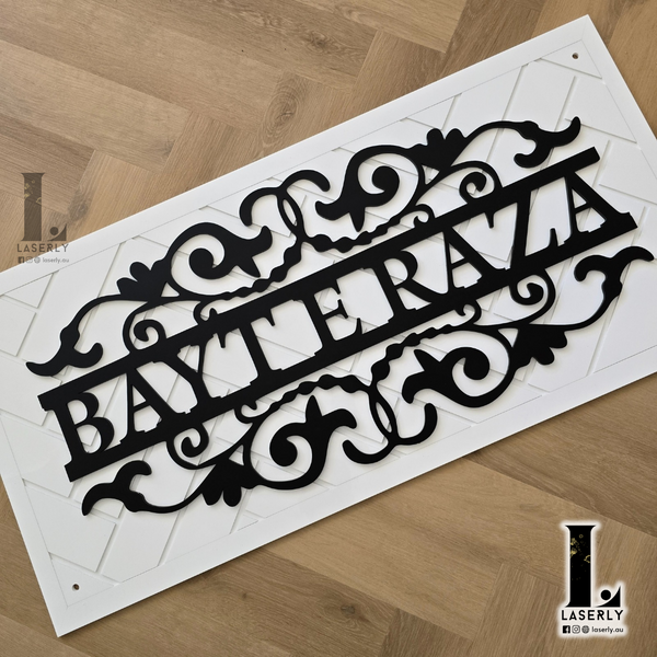 Patterned House Name Sign (White)