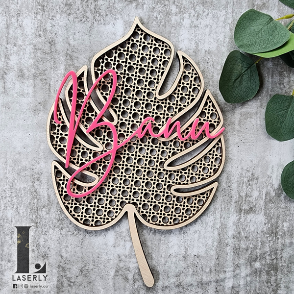 Rattan Monstera Leaf Name Sign