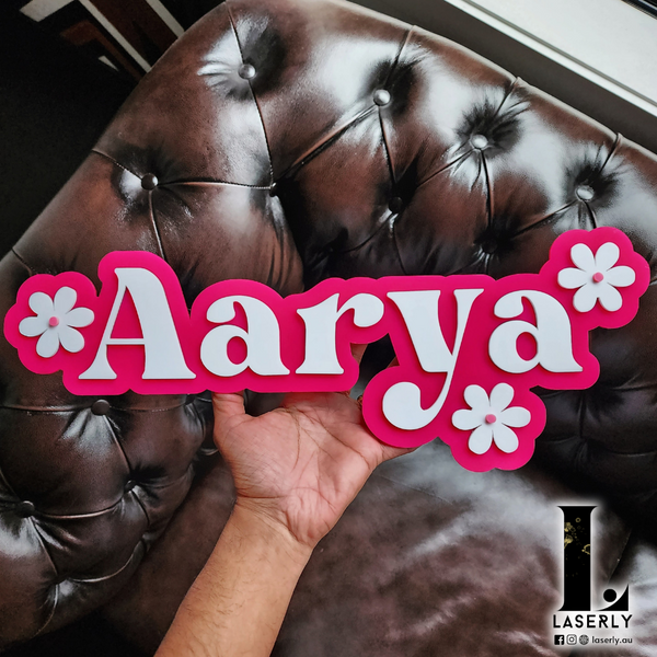 Hot Pink Floral Name Sign