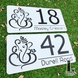 Ganesha House Number Sign (Matte white and matte black)