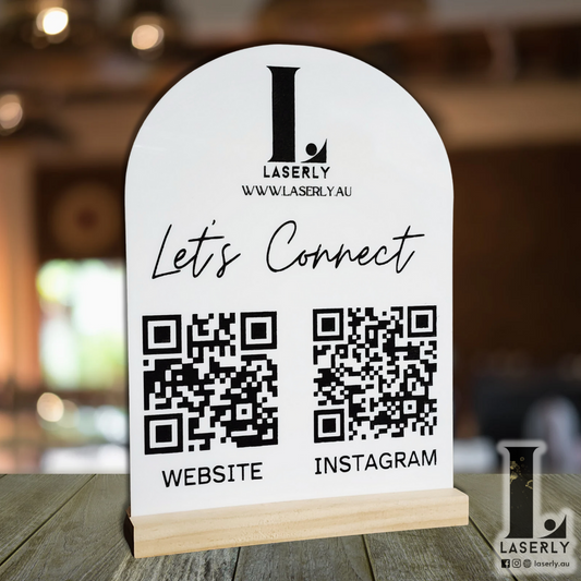 Social media stand with QR Code