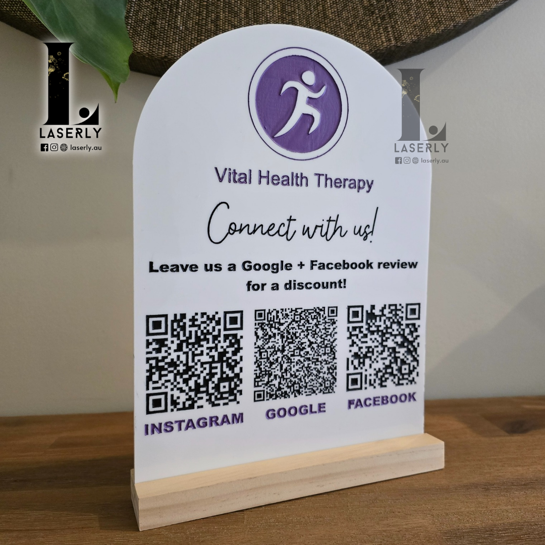 Social media stand with QR Code