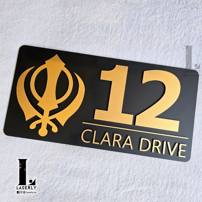 Kandha House Number Sign (Black and Mettalic Gold)