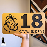 Ganesha House Number Sign (Black and Mettalic Gold)