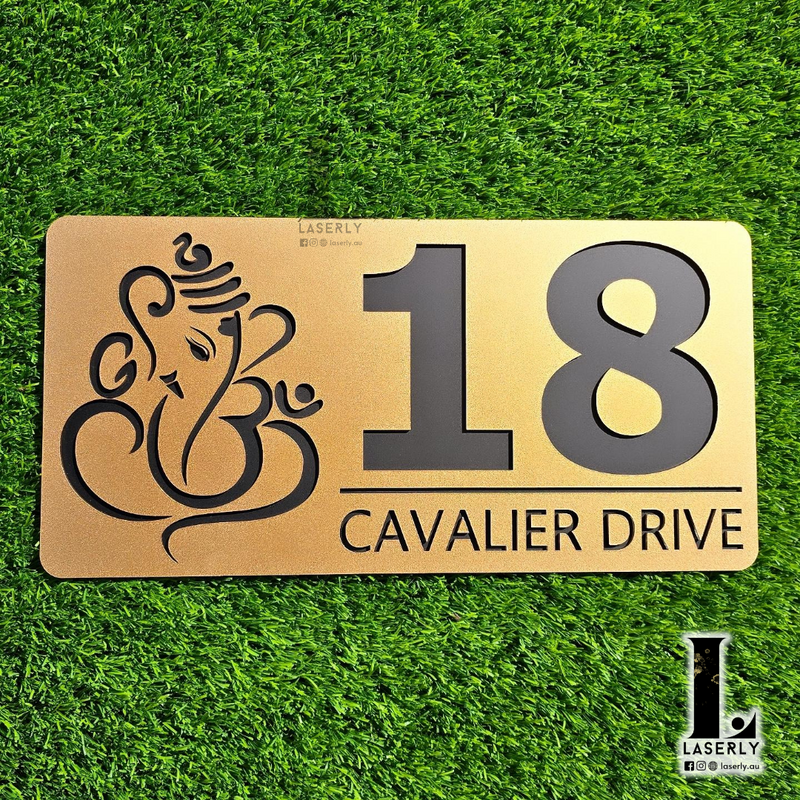 Ganesha House Number Sign (Black and Mettalic Gold)