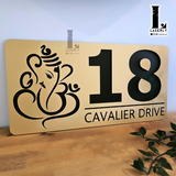 Ganesha House Number Sign (Black and Mettalic Gold)