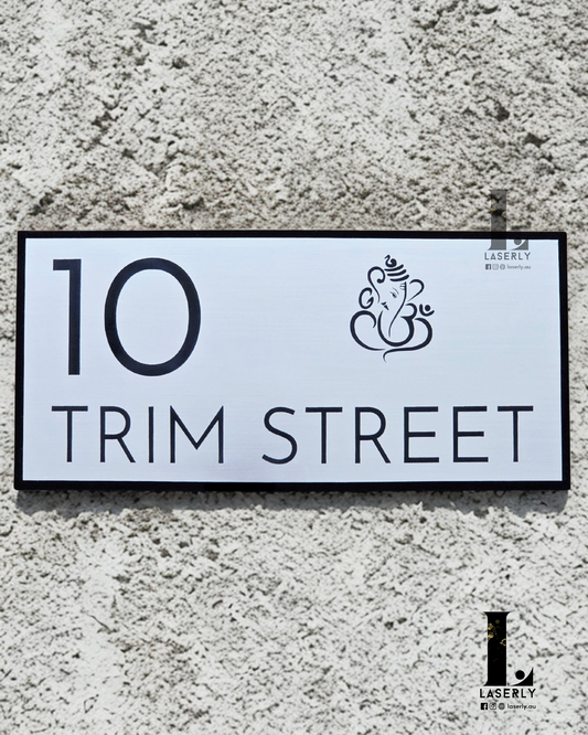 Ganesha Minimalistic House Number Sign (Brushed Silver)