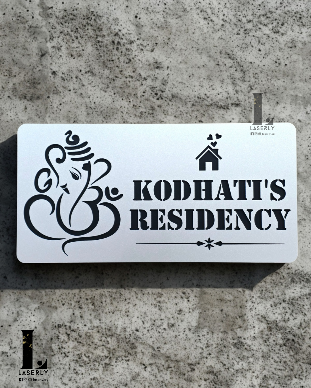 Ganesha House Number Sign (Steel Look Acrylic)