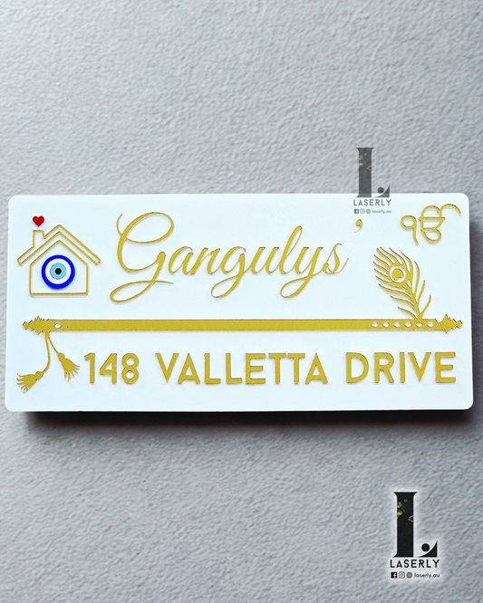 Flute House Number Sign with Evil eye (White)
