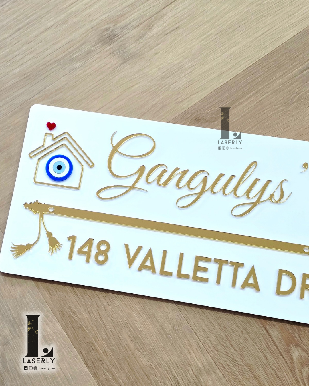 Flute House Number Sign with Evil eye (White)