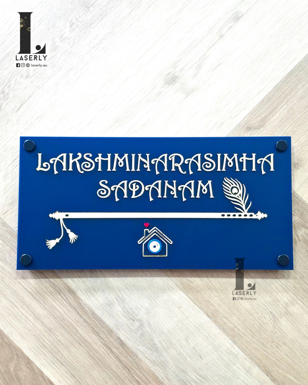 Flute House Number Sign with Evil eye (Navy Blue)