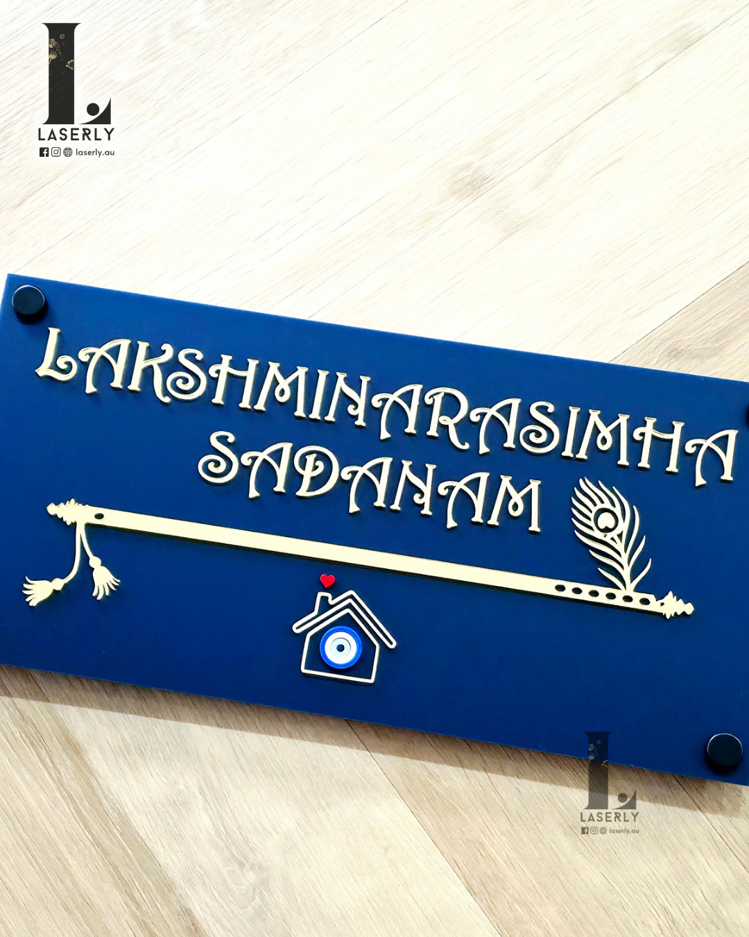 Flute House Number Sign with Evil eye (Navy Blue)