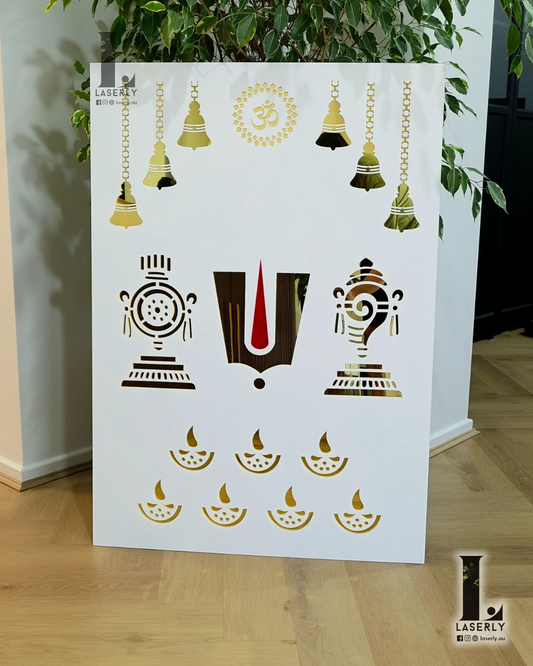 Tirupati Balaji Mandir Panel - White and Mirror Gold (1000x700)