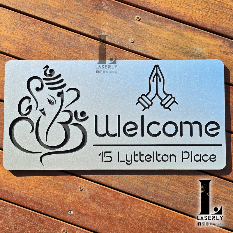 Ganesha House Number Sign (Steel Look Acrylic)