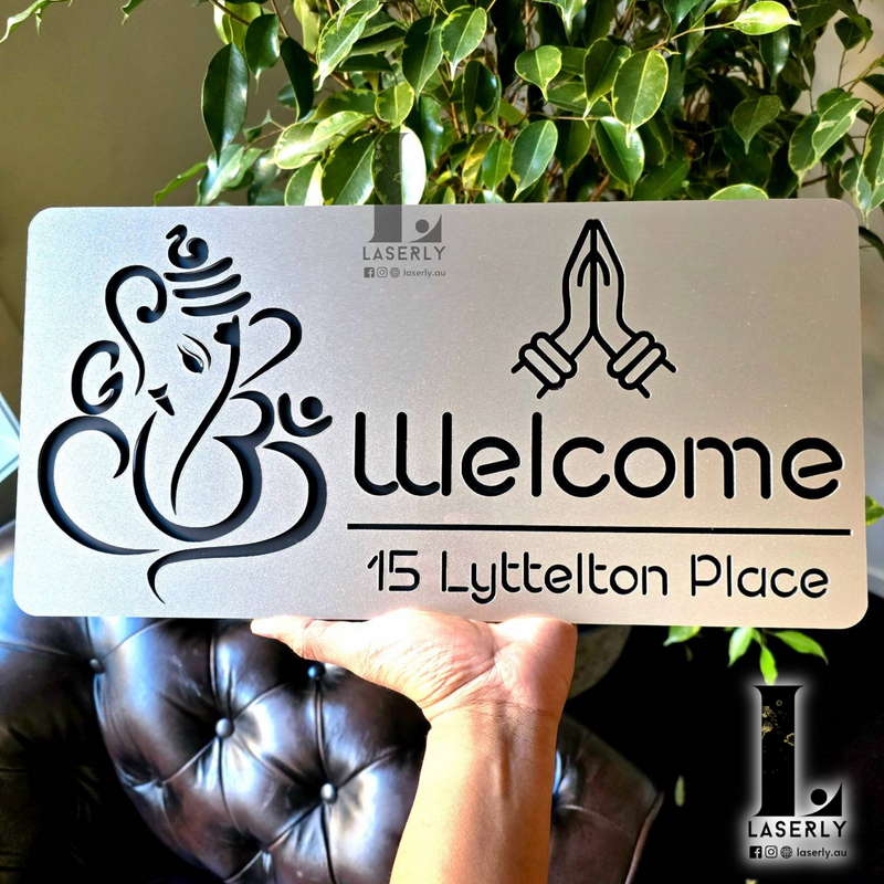 Ganesha House Number Sign (Steel Look Acrylic)