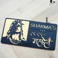 Elegant gold and black acrylic Mahadev number sign, perfect for home entrances.