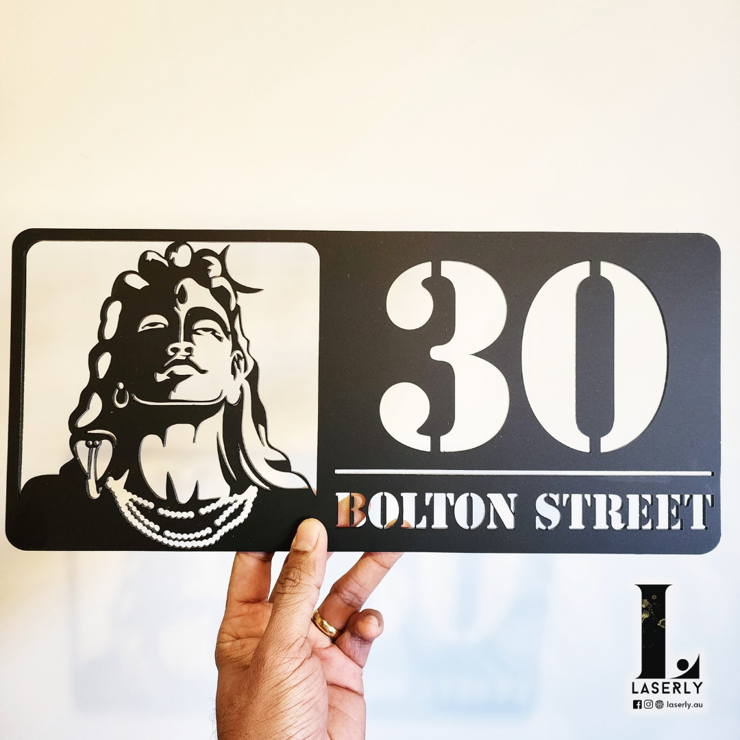 Spiritual Adiyogi Shiva wall-mounted house number for entrance décor.