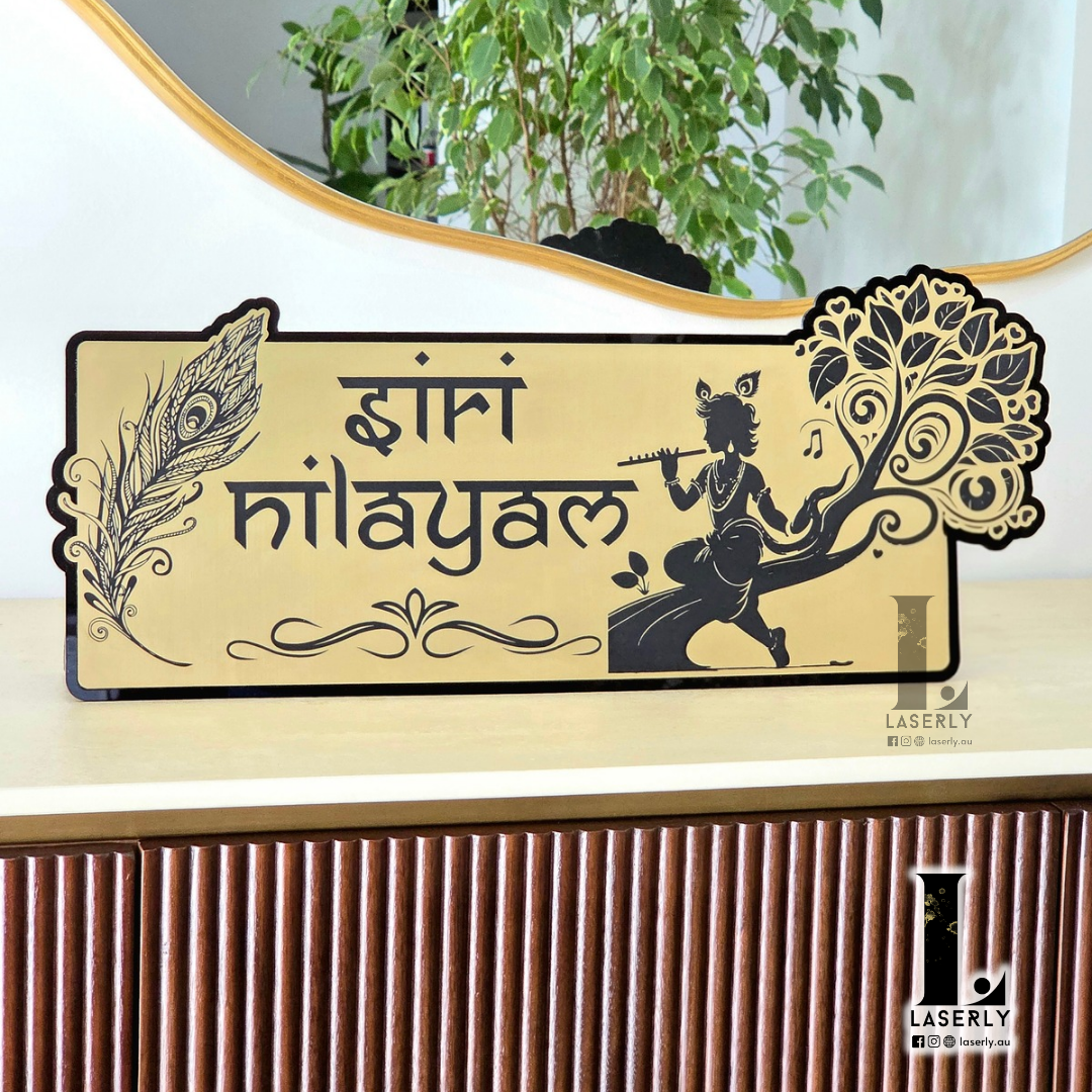 Stylish Baal Krishna house number sign designed for Indian House number Signs, enhancing your home’s entrance with elegance and charm.