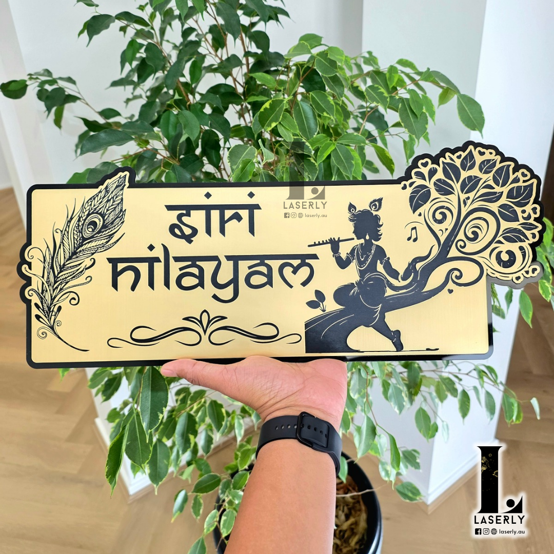 Beautiful Baal Krishna house number sign, designed to reflect tradition and modern design, part of our Indian House number Signs range.