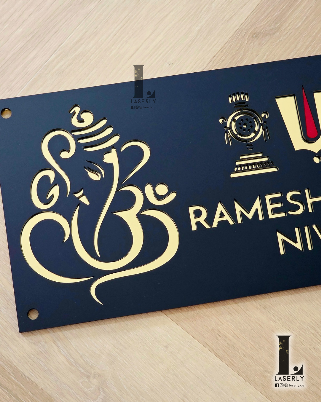 Elegant acrylic house number sign with Thirumala inspired design