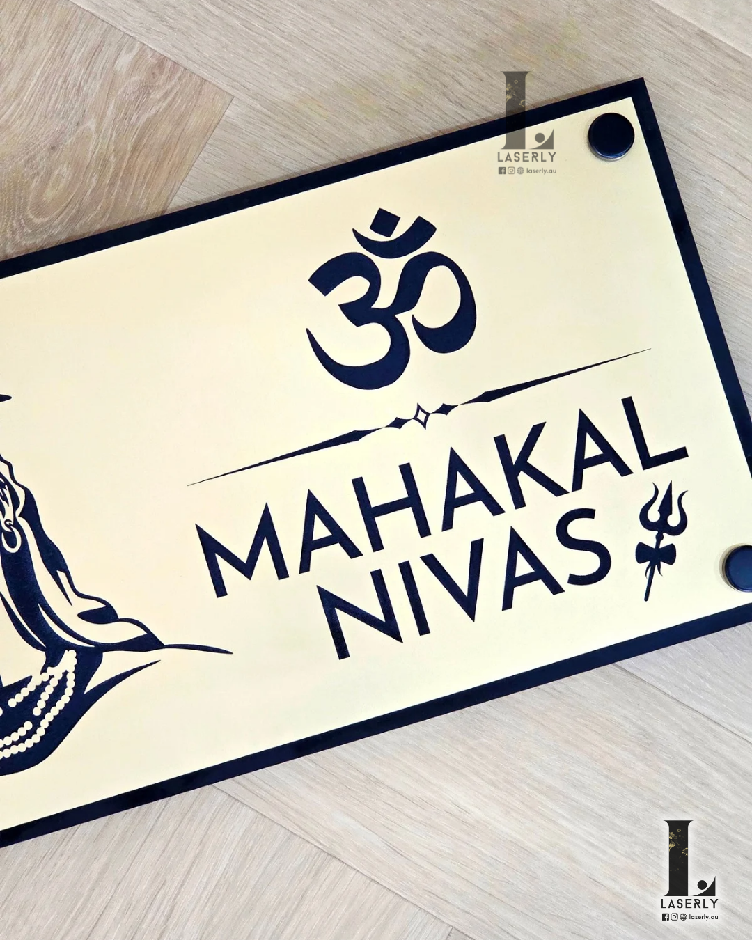 Custom Indian house signs with Lord Shiva Engraved Plaque, a unique gold and black acrylic design bringing elegance, tradition, and modern appeal together.
