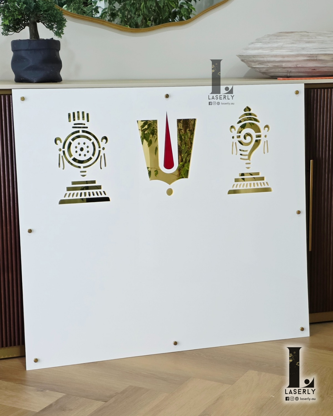 Custom acrylic mandir art design for home temple wall decor