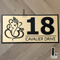 Modern Ganesha house number sign with laser-cut acrylic design mounted beside a front entrance.