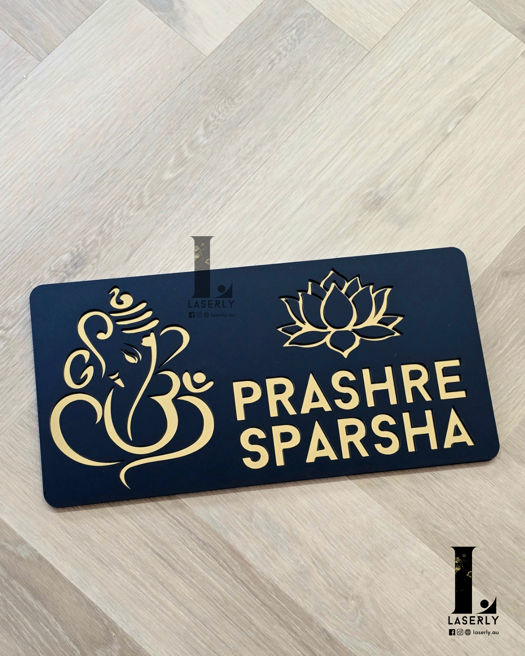 Ganesha with Kamala house number sign highlighting intricate laser-cut details.