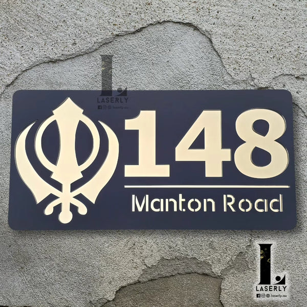 Kandha House Number Sign (Black and Mirror Gold)