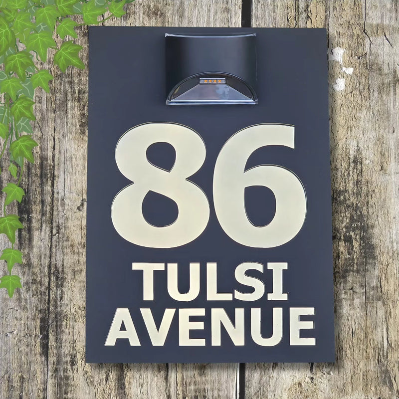 House Number Sign With Solar Light