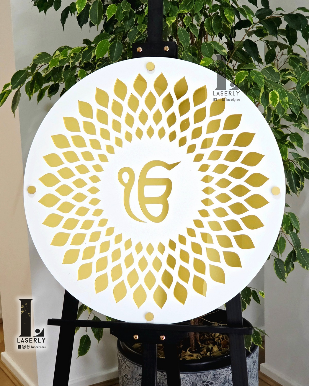 Ik Onkar laser-cut acrylic mandir art crafted for spiritual decor