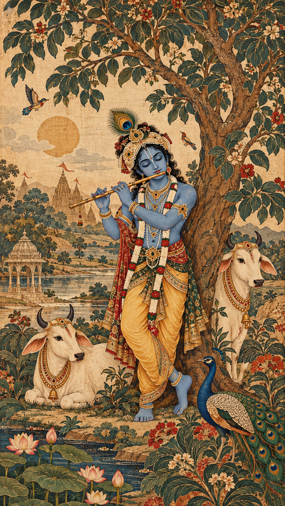 Krishna Beneath the Blossoming Tree Acrylic Print