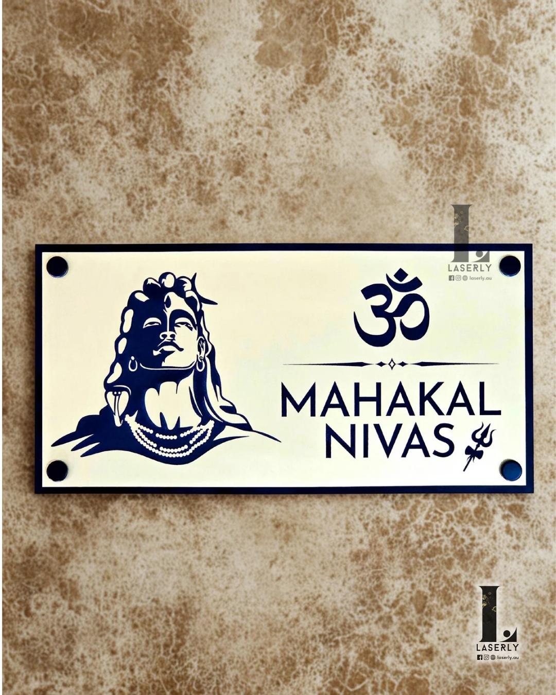 Lord Shiva Engraved Plaque in gold and black acrylic, crafted as premium Indian house signs for homes seeking elegance, tradition, and divine charm.