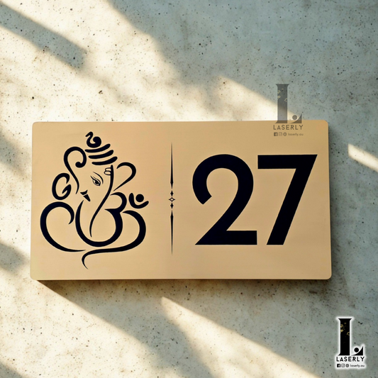 Ganesha House Number Sign (Brushed Gold Engraved)